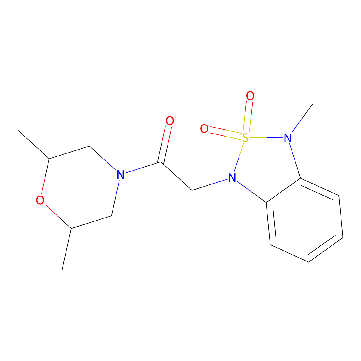 1-(2,6-dimethylmorpholino)-2-(3-methyl-2,2-dioxidobenzo[c][1,2,5]thiadiazol-1(3H)-yl)ethanone molecular structure, CAS 2034398-19-9