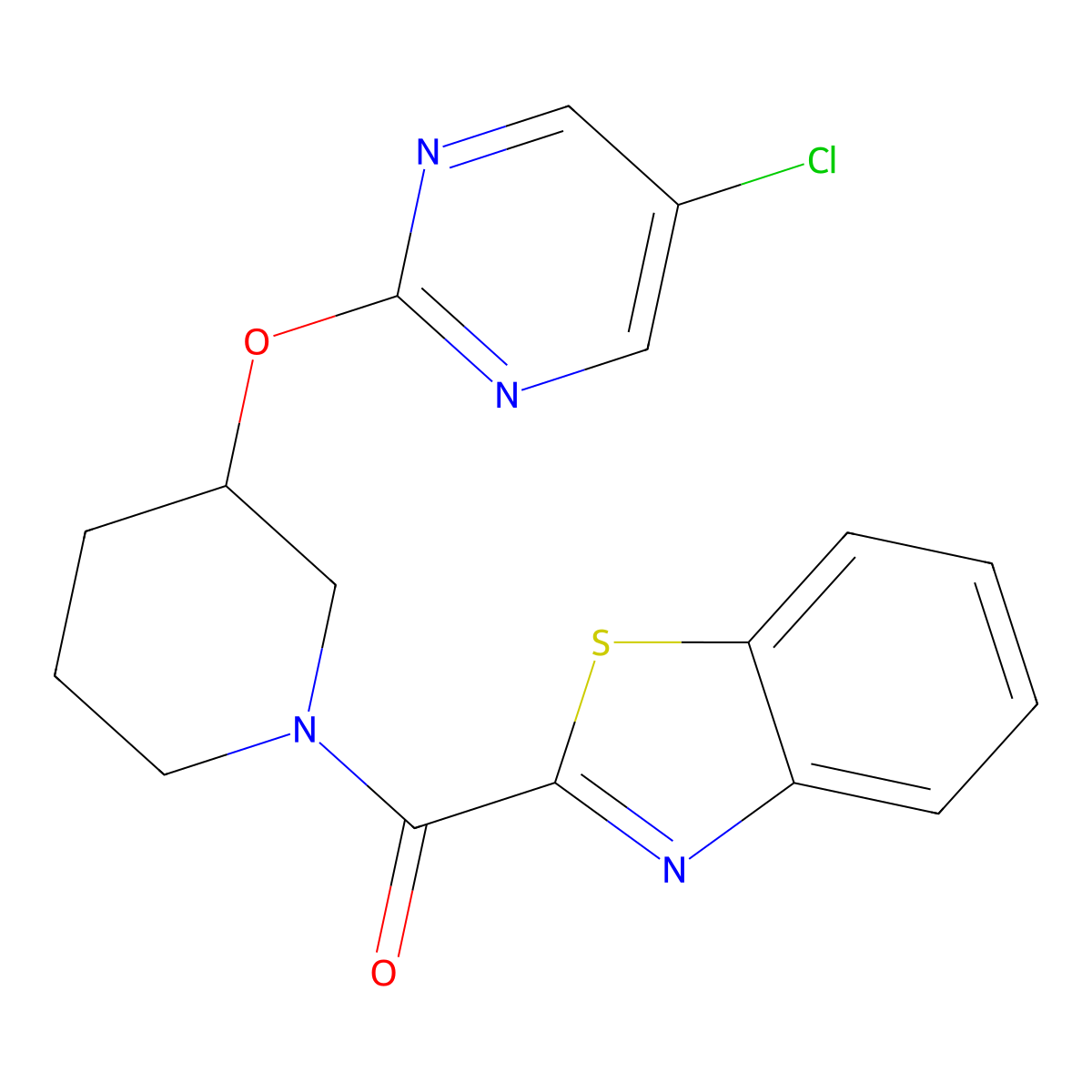 Benzo[d]thiazol-2-yl(3-((5-chloropyrimidin-2-yl)oxy)piperidin-1-yl)methanone molecular structure, CAS 2034398-20-2