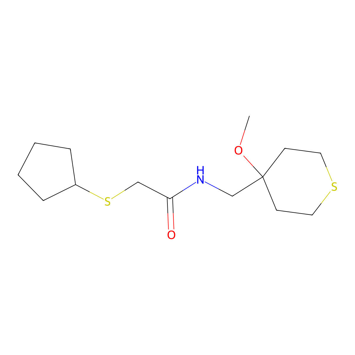 2-(cyclopentylthio)-N-((4-methoxytetrahydro-2H-thiopyran-4-yl)methyl)acetamide molecular structure, CAS 2034398-23-5