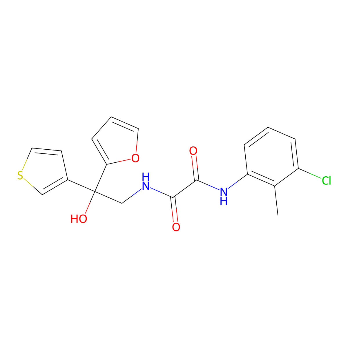 N1-(3-chloro-2-methylphenyl)-N2-(2-(furan-2-yl)-2-hydroxy-2-(thiophen-3-yl)ethyl)oxalamide molecular structure, CAS 2034398-27-9