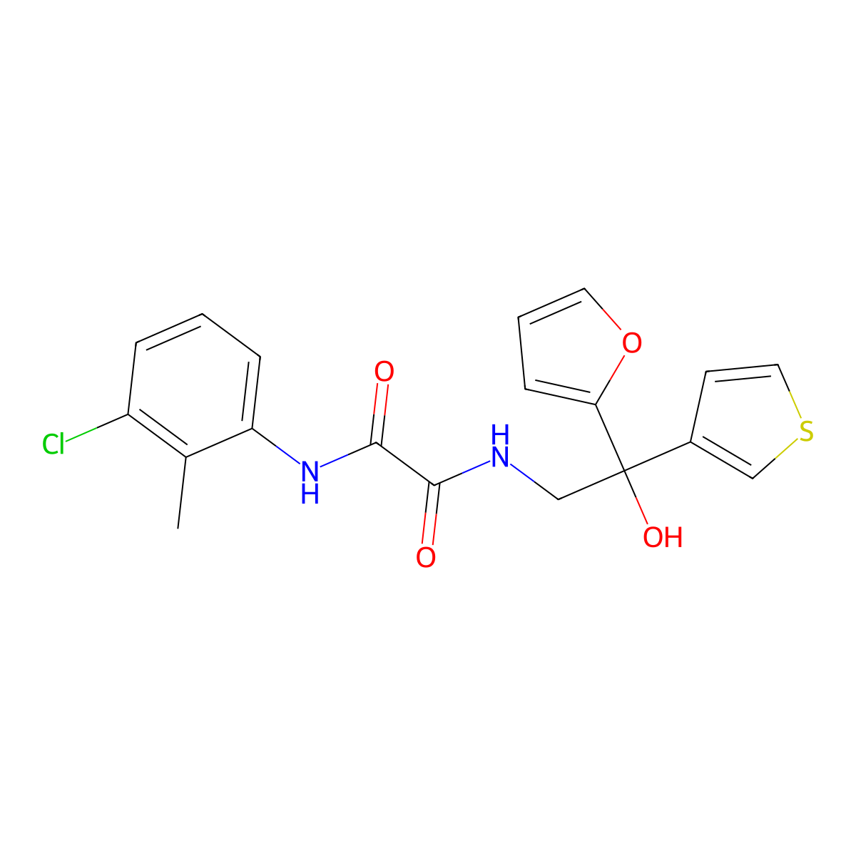 N1-(3-chloro-2-methylphenyl)-N2-(2-(furan-2-yl)-2-hydroxy-2-(thiophen-3-yl)ethyl)oxalamide molecular structure, CAS 2034398-27-9