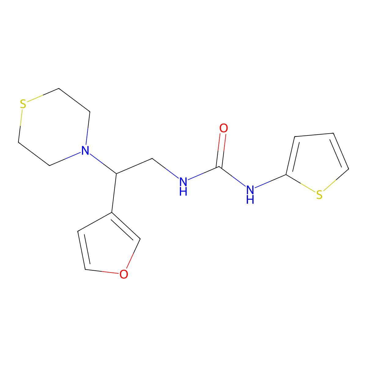1-(2-(Furan-3-yl)-2-thiomorpholinoethyl)-3-(thiophen-2-yl)urea molecular structure, CAS 2034398-28-0