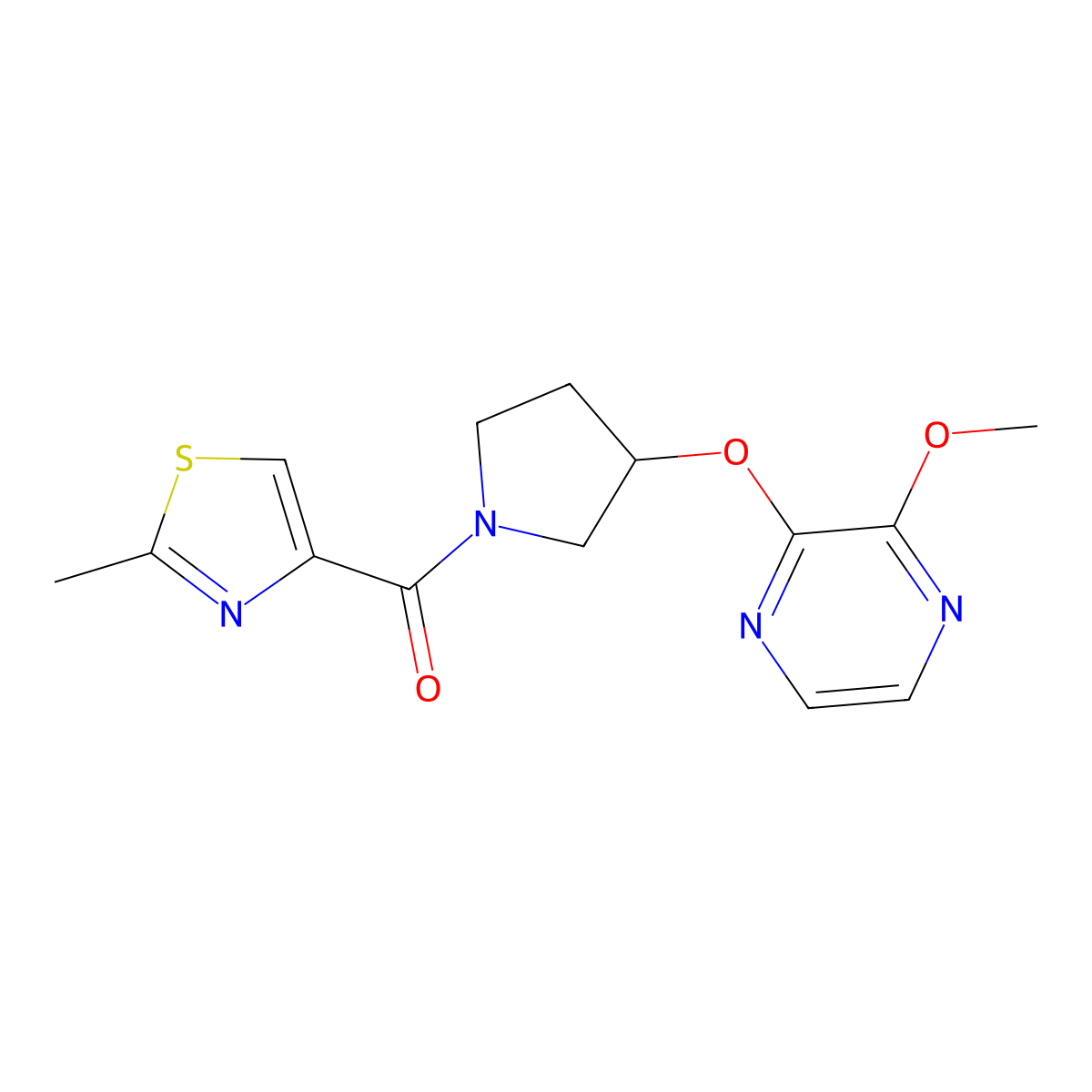(3-((3-Methoxypyrazin-2-yl)oxy)pyrrolidin-1-yl)(2-methylthiazol-4-yl)methanone molecular structure, CAS 2034398-29-1