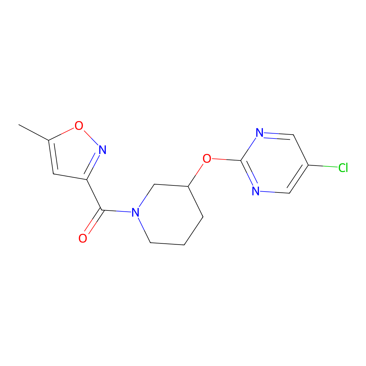(3-((5-Chloropyrimidin-2-yl)oxy)piperidin-1-yl)(5-methylisoxazol-3-yl)methanone molecular structure, CAS 2034398-30-4