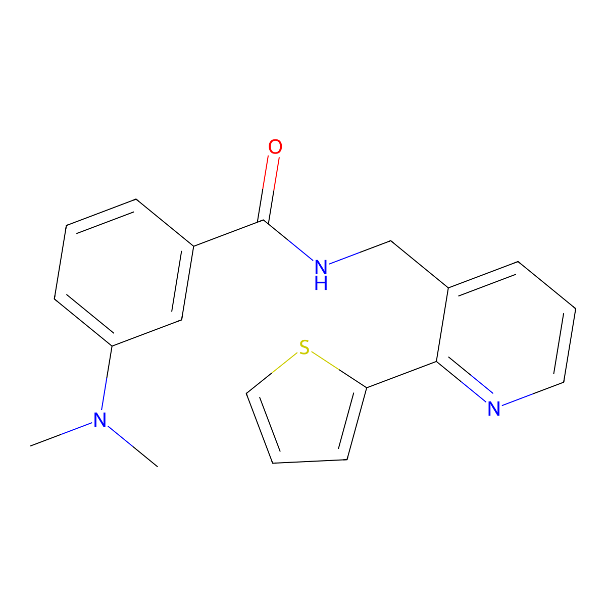 3-(dimethylamino)-N-((2-(thiophen-2-yl)pyridin-3-yl)methyl)benzamide molecular structure, CAS 2034398-31-5