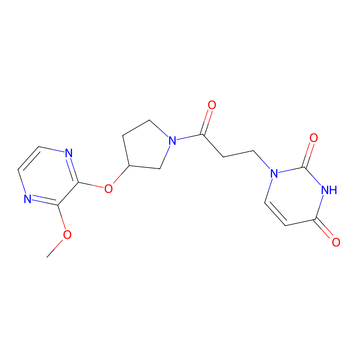 1-(3-(3-((3-methoxypyrazin-2-yl)oxy)pyrrolidin-1-yl)-3-oxopropyl)pyrimidine-2,4(1H,3H)-dione molecular structure, CAS 2034398-34-8
