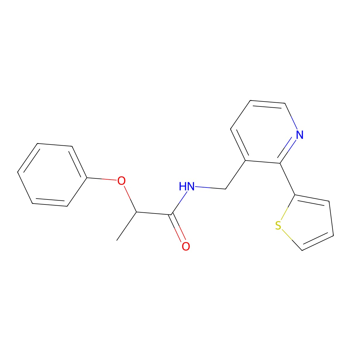 2-phenoxy-N-((2-(thiophen-2-yl)pyridin-3-yl)methyl)propanamide molecular structure, CAS 2034398-36-0