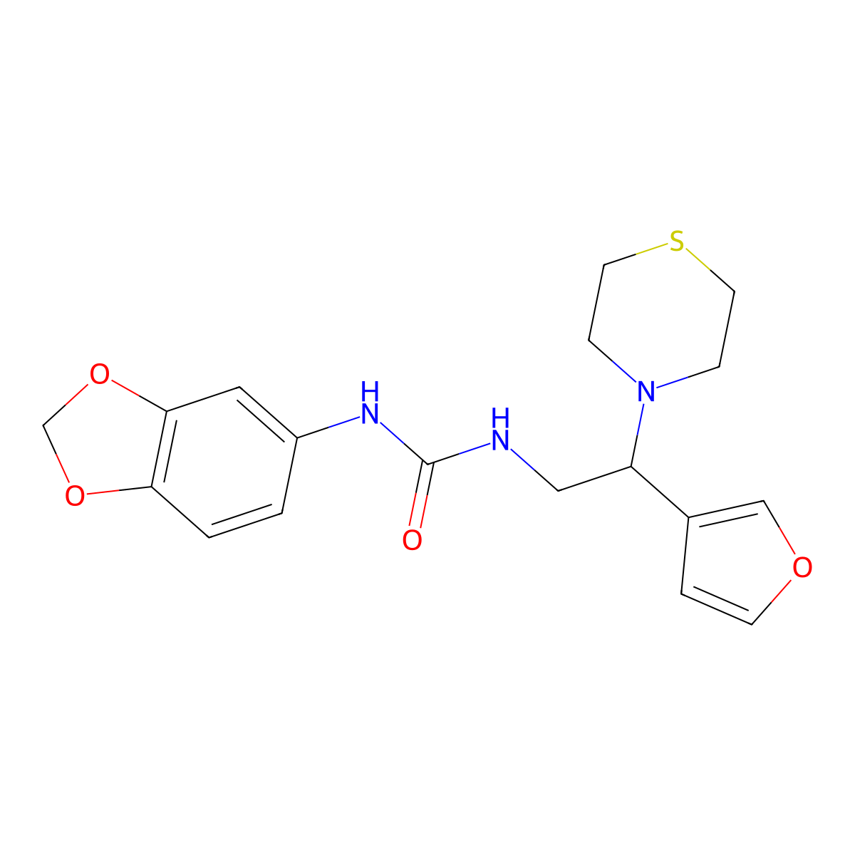 1-(Benzo[d][1,3]dioxol-5-yl)-3-(2-(furan-3-yl)-2-thiomorpholinoethyl)urea molecular structure, CAS 2034398-42-8