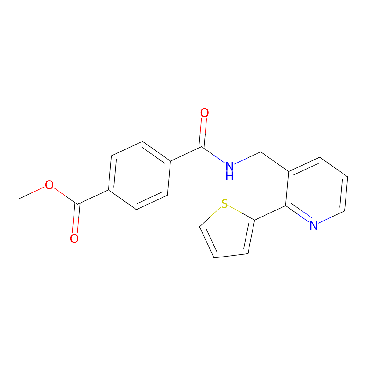 Methyl 4-(((2-(thiophen-2-yl)pyridin-3-yl)methyl)carbamoyl)benzoate molecular structure, CAS 2034398-47-3