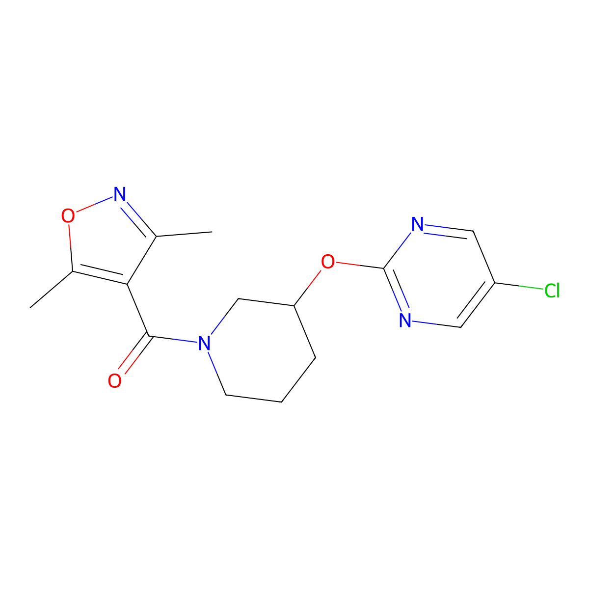 (3-((5-Chloropyrimidin-2-yl)oxy)piperidin-1-yl)(3,5-dimethylisoxazol-4-yl)methanone molecular structure, CAS 2034398-48-4