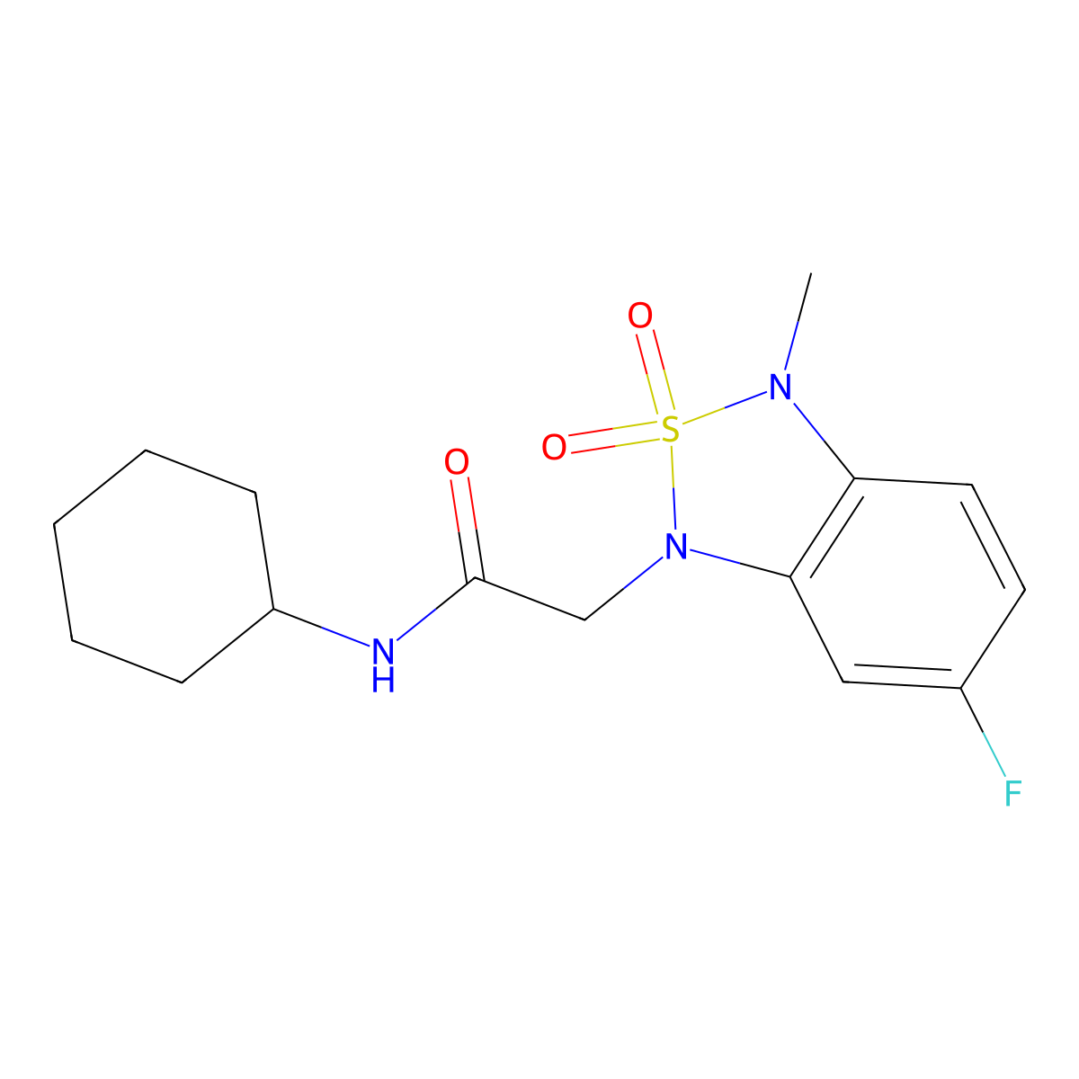 N-cyclohexyl-2-(6-fluoro-3-methyl-2,2-dioxidobenzo[c][1,2,5]thiadiazol-1(3H)-yl)acetamide molecular structure, CAS 2034398-50-8