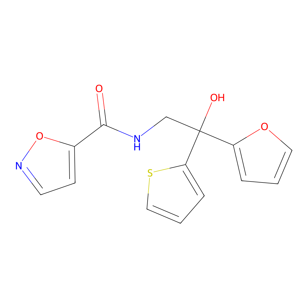 N-(2-(furan-2-yl)-2-hydroxy-2-(thiophen-2-yl)ethyl)isoxazole-5-carboxamide molecular structure, CAS 2034398-60-0