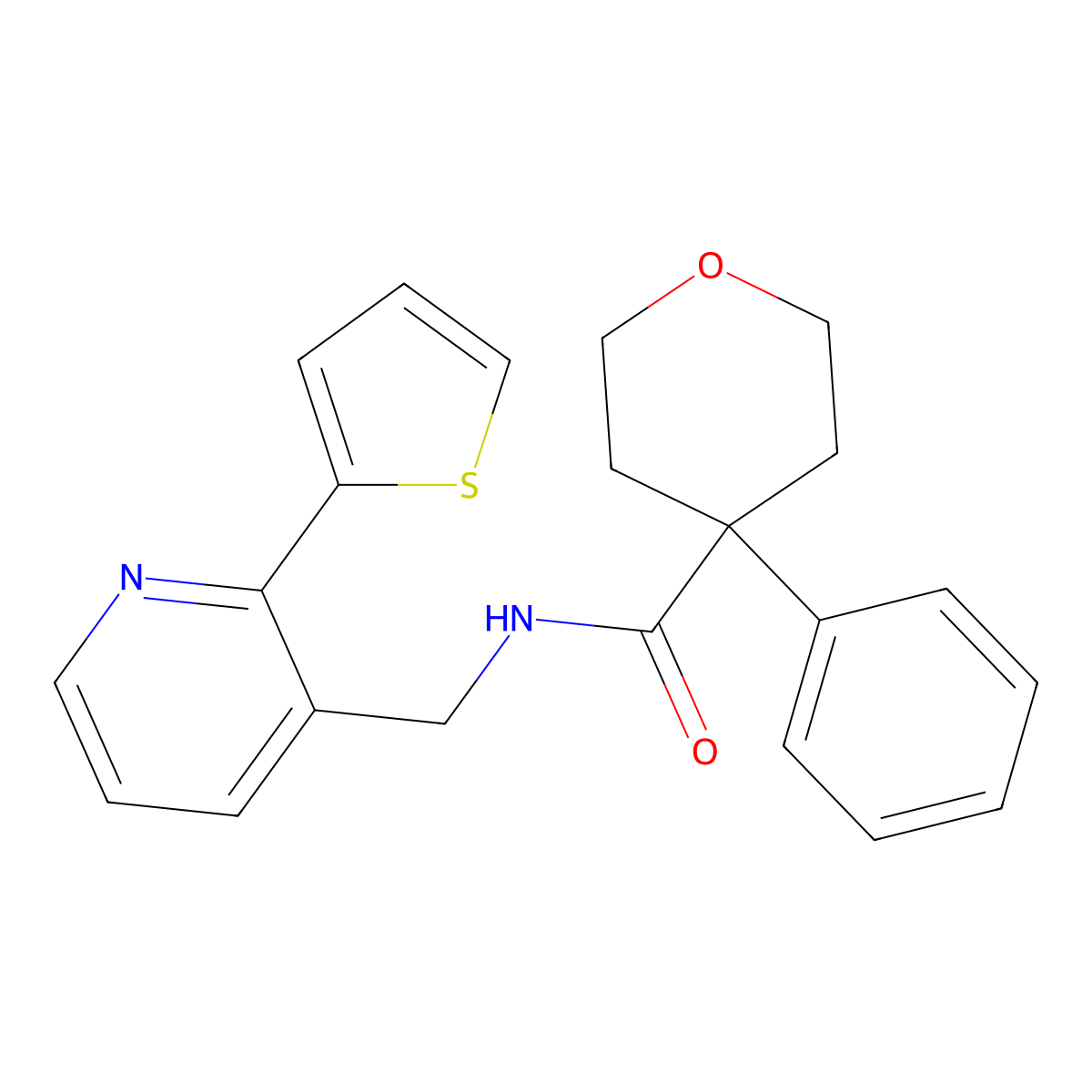 4-phenyl-N-((2-(thiophen-2-yl)pyridin-3-yl)methyl)tetrahydro-2H-pyran-4-carboxamide molecular structure, CAS 2034398-66-6