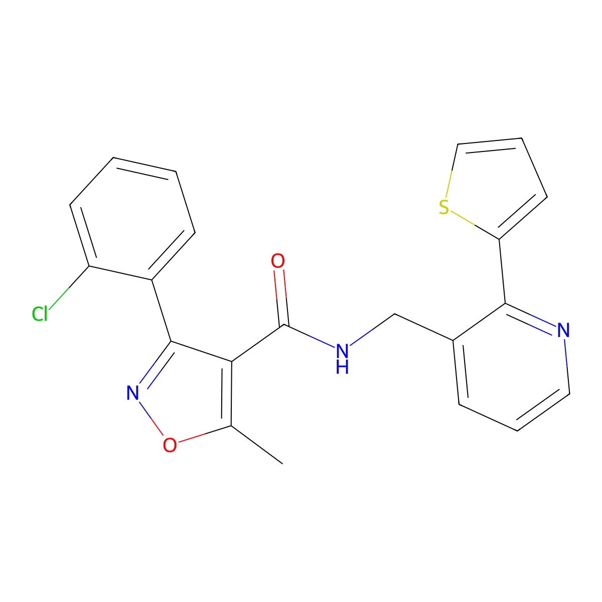 3-(2-chlorophenyl)-5-methyl-N-((2-(thiophen-2-yl)pyridin-3-yl)methyl)isoxazole-4-carboxamide molecular structure, CAS 2034398-72-4