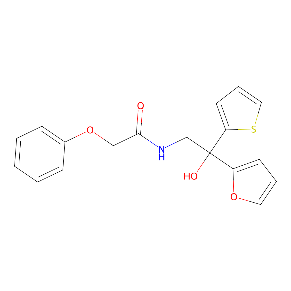 N-(2-(furan-2-yl)-2-hydroxy-2-(thiophen-2-yl)ethyl)-2-phenoxyacetamide molecular structure, CAS 2034398-78-0