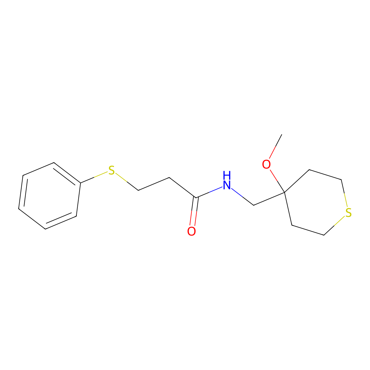 N-((4-methoxytetrahydro-2H-thiopyran-4-yl)methyl)-3-(phenylthio)propanamide molecular structure, CAS 2034398-80-4