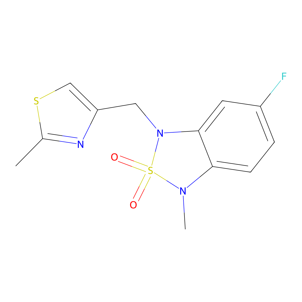 5-Fluoro-1-methyl-3-((2-methylthiazol-4-yl)methyl)-1,3-dihydrobenzo[c][1,2,5]thiadiazole 2,2-dioxide molecular structure, CAS 2034398-88-2