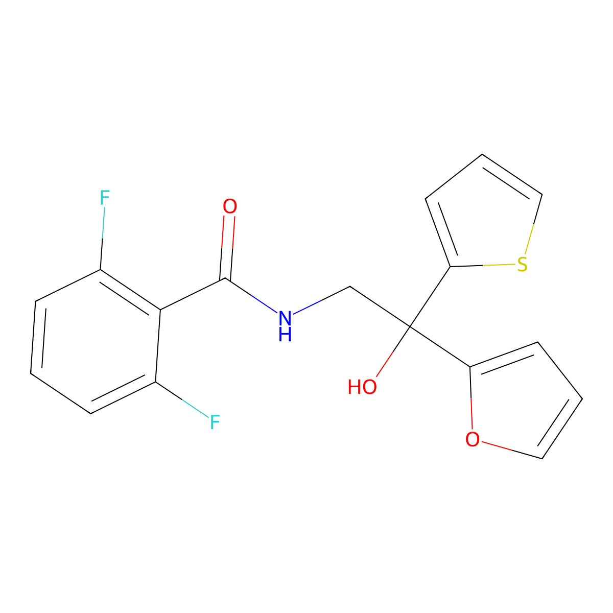 2,6-difluoro-N-(2-(furan-2-yl)-2-hydroxy-2-(thiophen-2-yl)ethyl)benzamide molecular structure, CAS 2034398-90-6