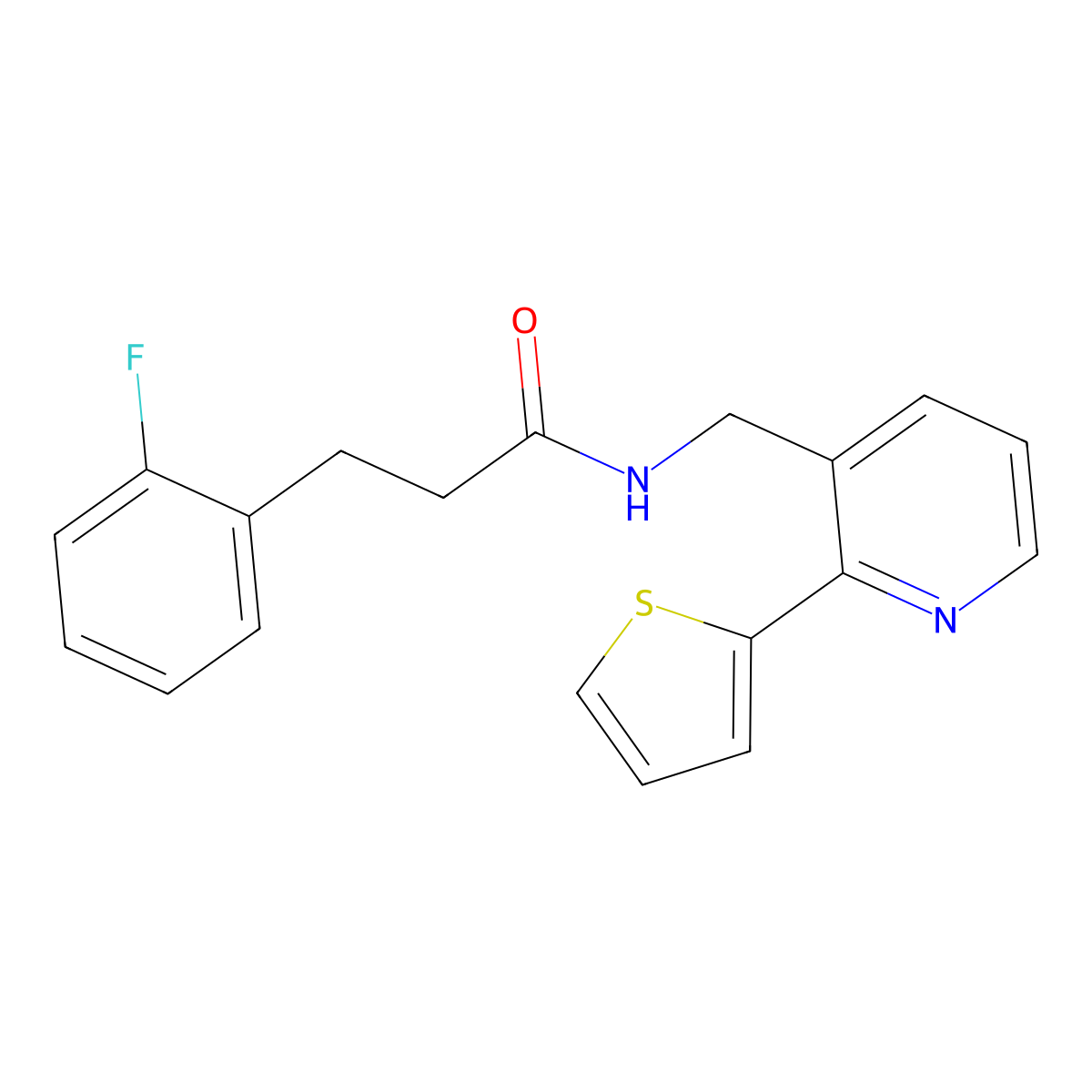 3-(2-fluorophenyl)-N-((2-(thiophen-2-yl)pyridin-3-yl)methyl)propanamide molecular structure, CAS 2034398-91-7