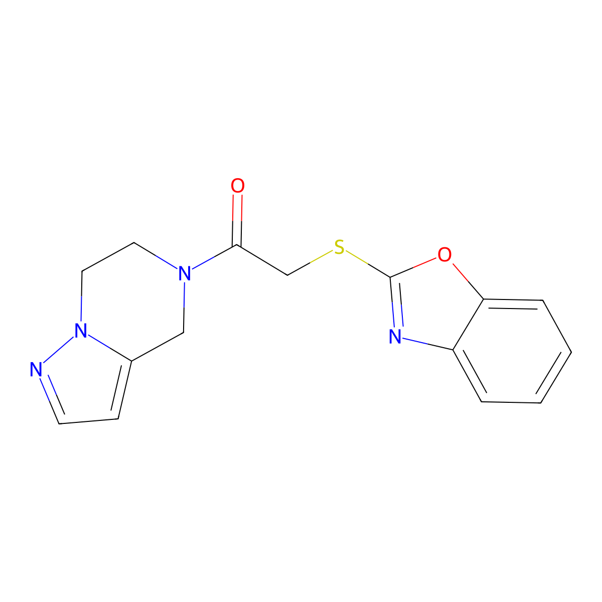 2-(benzo[d]oxazol-2-ylthio)-1-(6,7-dihydropyrazolo[1,5-a]pyrazin-5(4H)-yl)ethanone molecular structure, CAS 2034398-92-8