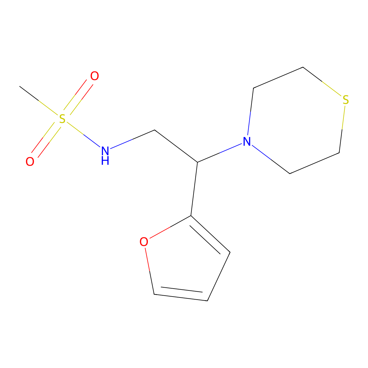 N-(2-(furan-2-yl)-2-thiomorpholinoethyl)methanesulfonamide molecular structure, CAS 2034398-96-2