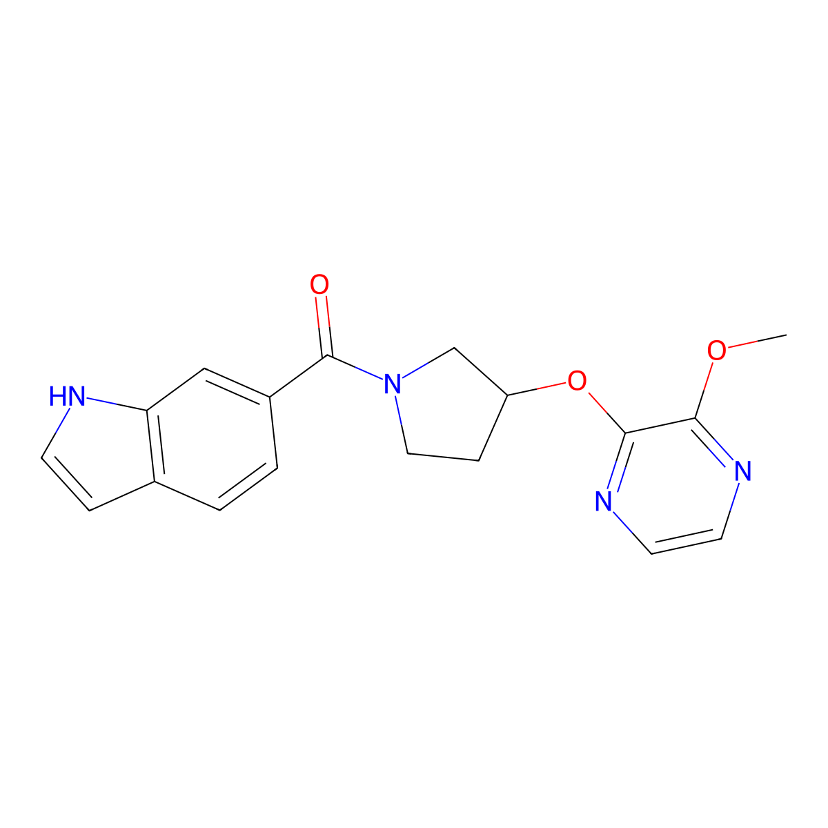 (1H-indol-6-yl)(3-((3-methoxypyrazin-2-yl)oxy)pyrrolidin-1-yl)methanone molecular structure, CAS 2034398-99-5