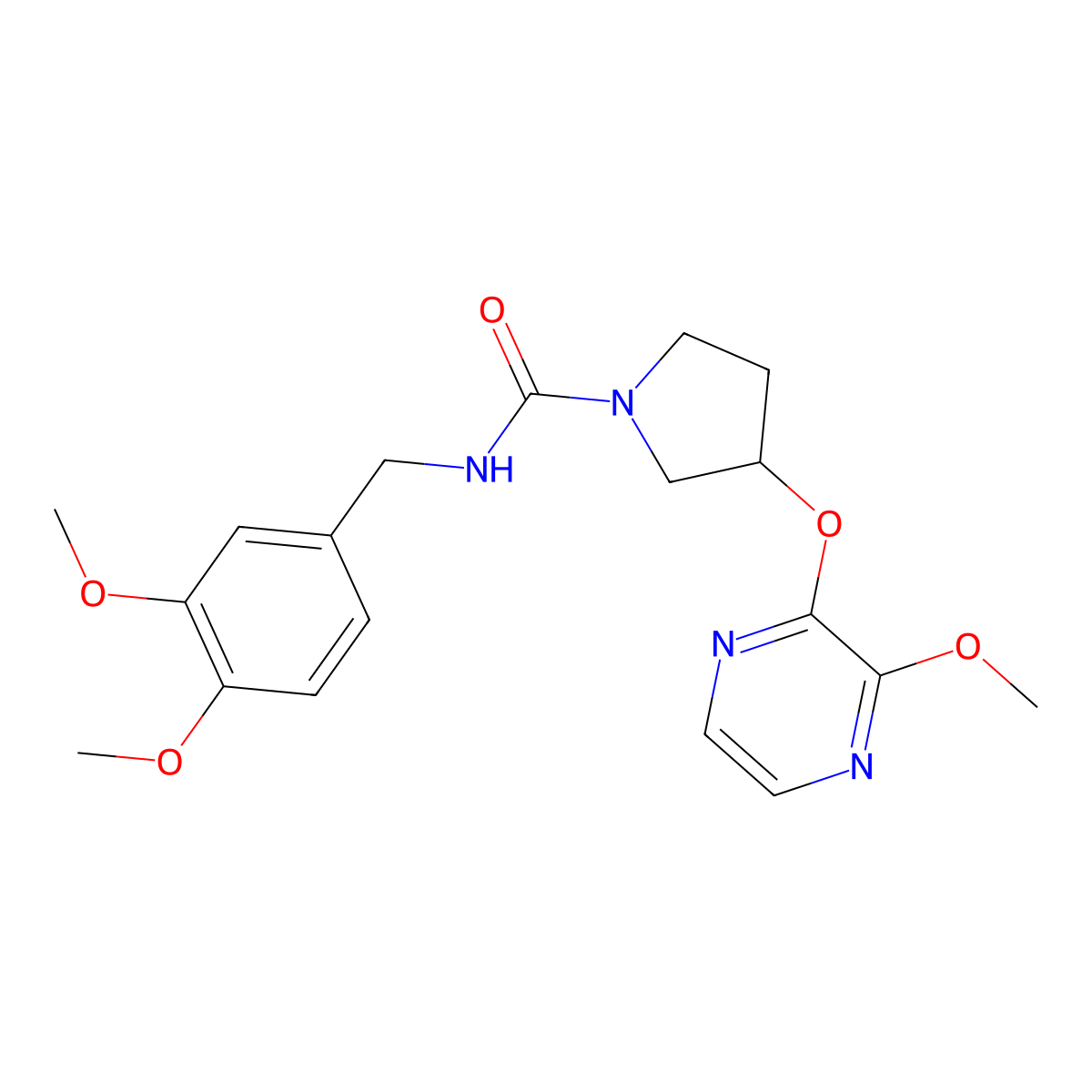 N-(3,4-dimethoxybenzyl)-3-((3-methoxypyrazin-2-yl)oxy)pyrrolidine-1-carboxamide molecular structure, CAS 2034399-07-8