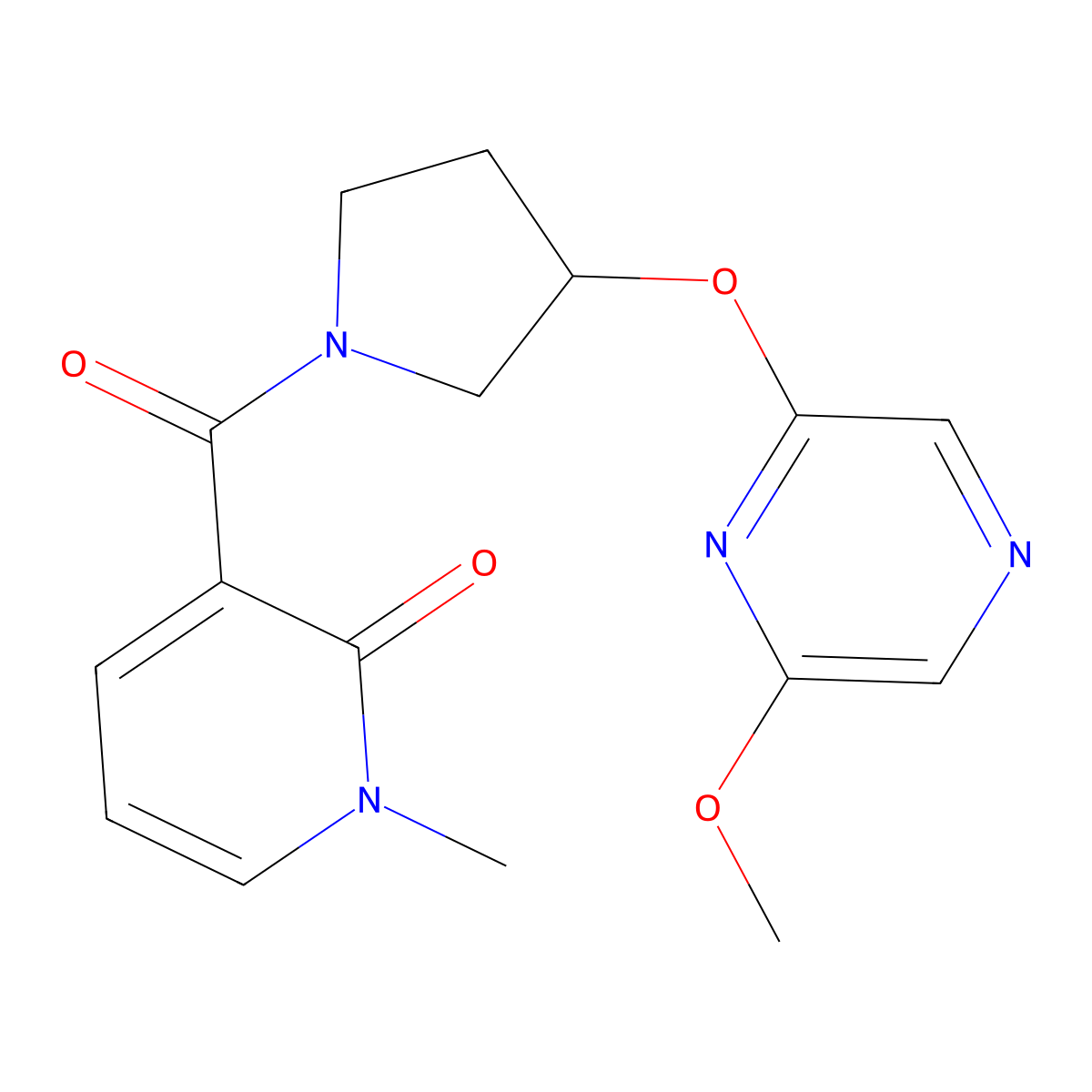 3-(3-((6-methoxypyrazin-2-yl)oxy)pyrrolidine-1-carbonyl)-1-methylpyridin-2(1H)-one molecular structure, CAS 2034399-12-5