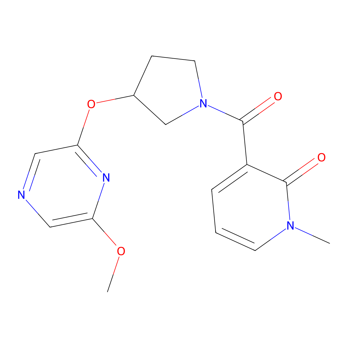 3-(3-((6-methoxypyrazin-2-yl)oxy)pyrrolidine-1-carbonyl)-1-methylpyridin-2(1H)-one molecular structure, CAS 2034399-12-5