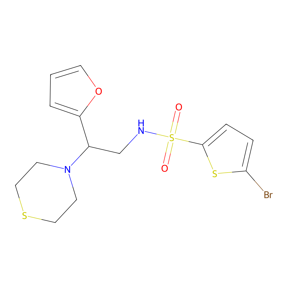 5-bromo-N-(2-(furan-2-yl)-2-thiomorpholinoethyl)thiophene-2-sulfonamide molecular structure, CAS 2034399-16-9