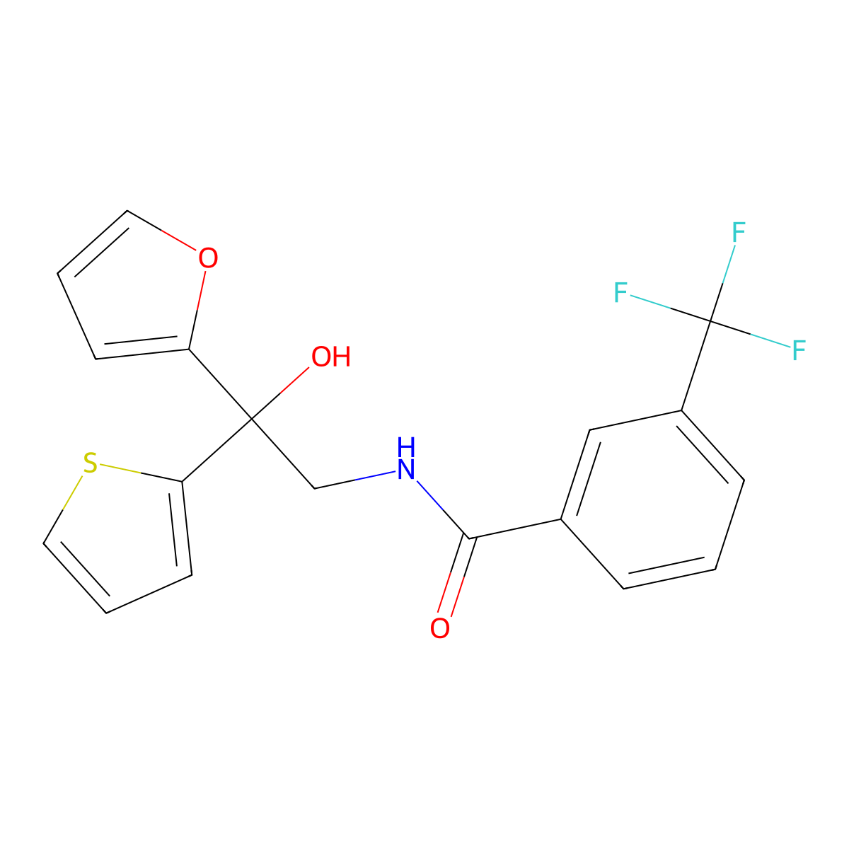 N-(2-(furan-2-yl)-2-hydroxy-2-(thiophen-2-yl)ethyl)-3-(trifluoromethyl)benzamide molecular structure, CAS 2034399-17-0
