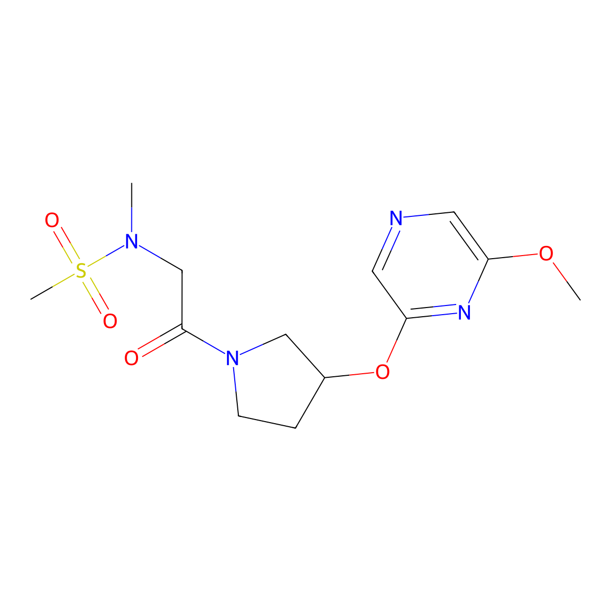 N-(2-(3-((6-methoxypyrazin-2-yl)oxy)pyrrolidin-1-yl)-2-oxoethyl)-N-methylmethanesulfonamide molecular structure, CAS 2034399-18-1