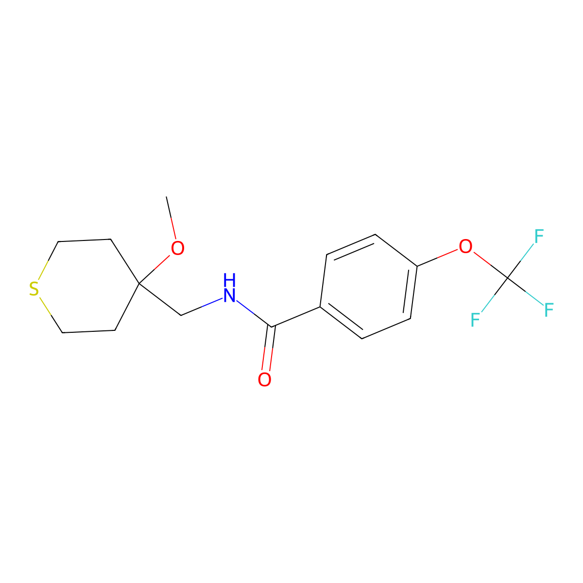 N-((4-methoxytetrahydro-2H-thiopyran-4-yl)methyl)-4-(trifluoromethoxy)benzamide molecular structure, CAS 2034399-20-5