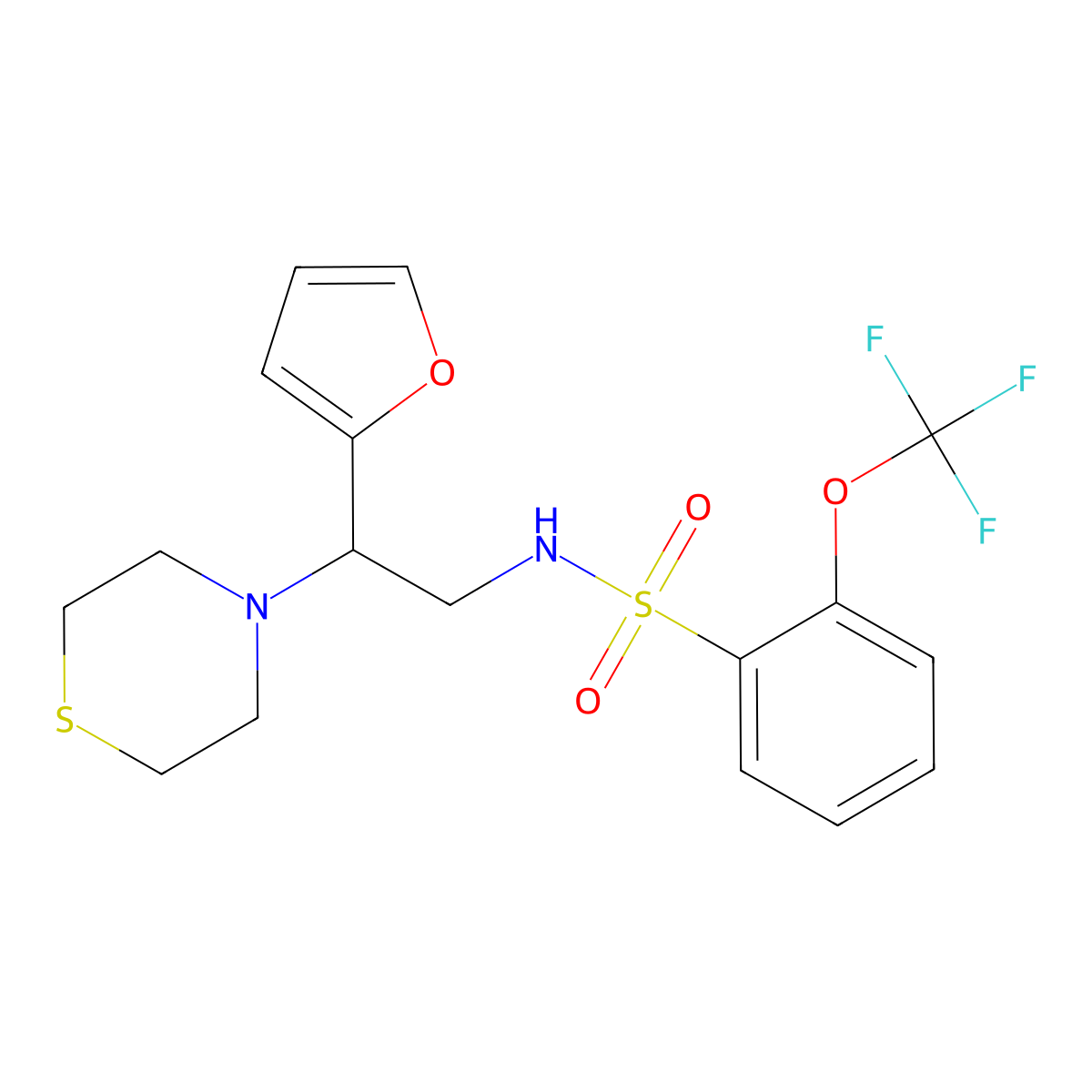 N-(2-(furan-2-yl)-2-thiomorpholinoethyl)-2-(trifluoromethoxy)benzenesulfonamide molecular structure, CAS 2034399-23-8