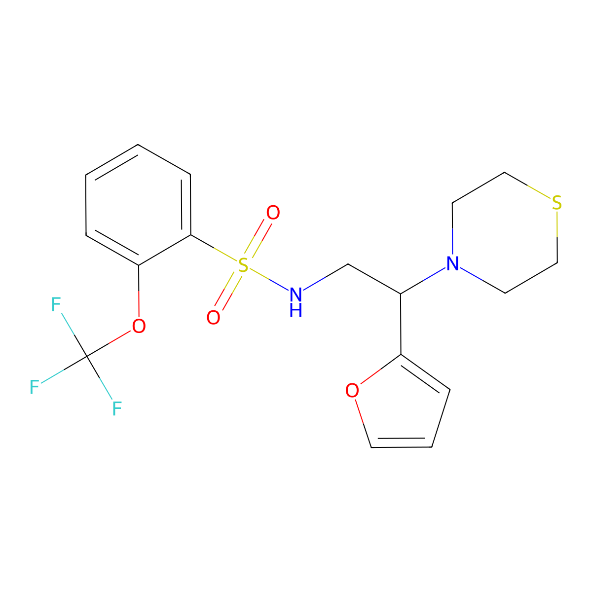 N-(2-(furan-2-yl)-2-thiomorpholinoethyl)-2-(trifluoromethoxy)benzenesulfonamide molecular structure, CAS 2034399-23-8