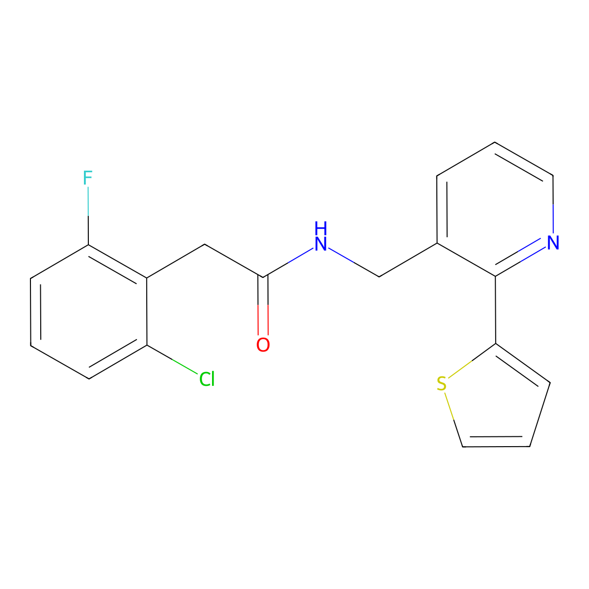 2-(2-chloro-6-fluorophenyl)-N-((2-(thiophen-2-yl)pyridin-3-yl)methyl)acetamide molecular structure, CAS 2034399-31-8