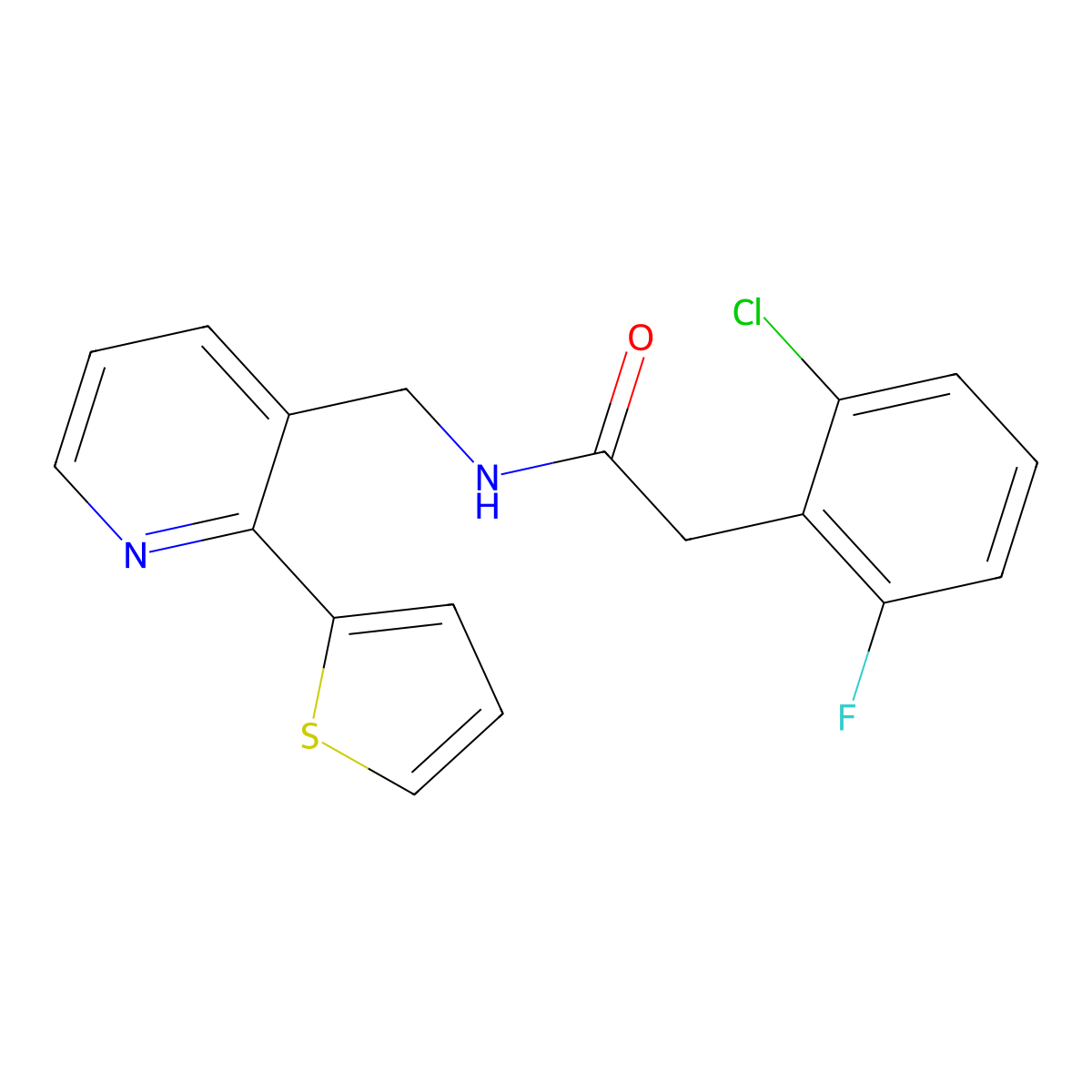 2-(2-chloro-6-fluorophenyl)-N-((2-(thiophen-2-yl)pyridin-3-yl)methyl)acetamide molecular structure, CAS 2034399-31-8