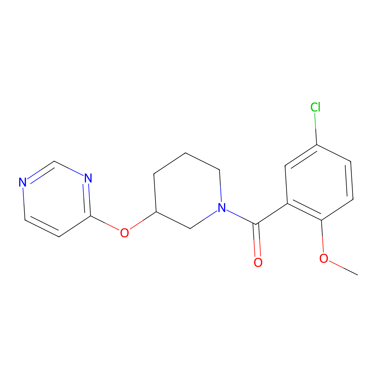 (5-Chloro-2-methoxyphenyl)(3-(pyrimidin-4-yloxy)piperidin-1-yl)methanone molecular structure, CAS 2034399-33-0