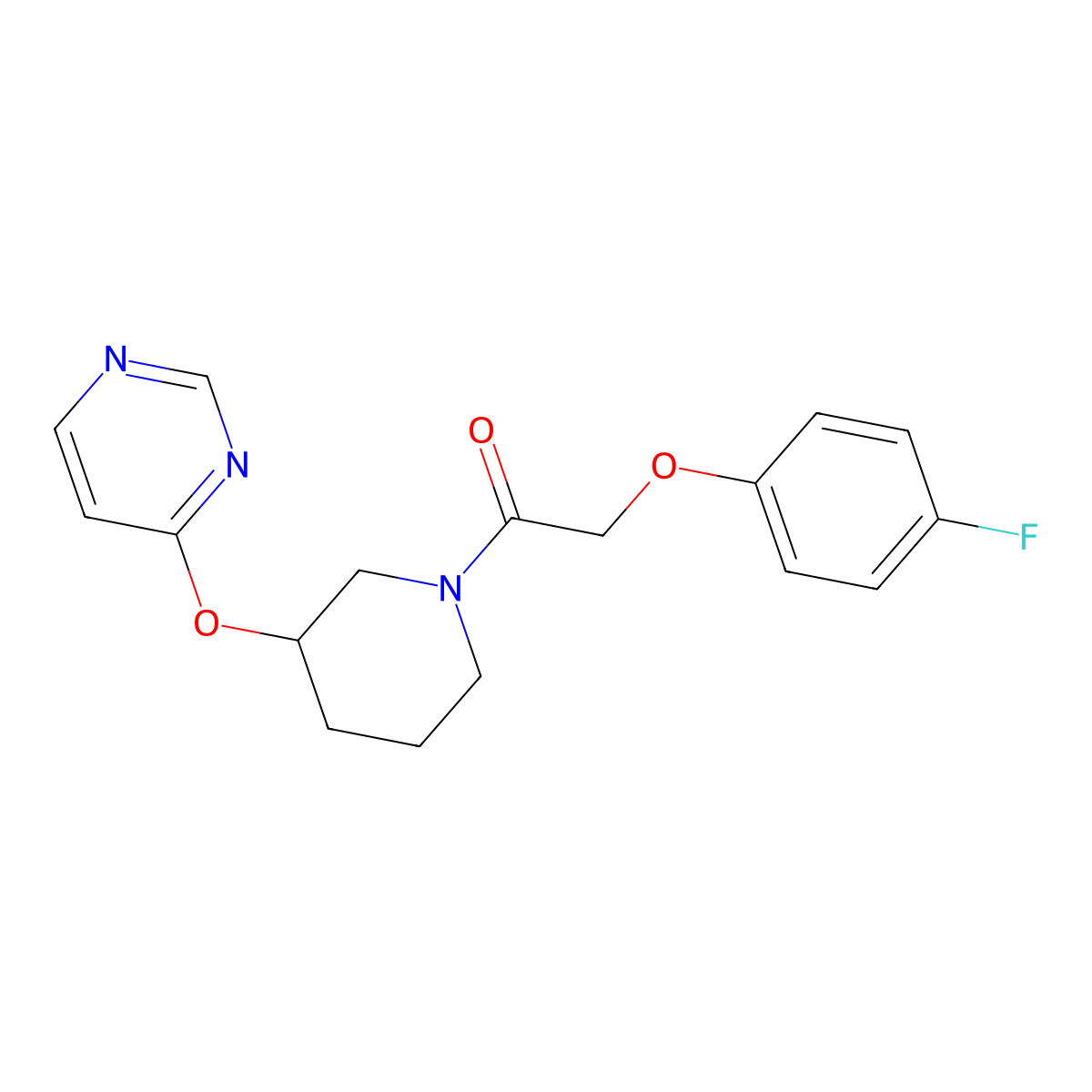 2-(4-Fluorophenoxy)-1-(3-(pyrimidin-4-yloxy)piperidin-1-yl)ethanone molecular structure, CAS 2034399-36-3