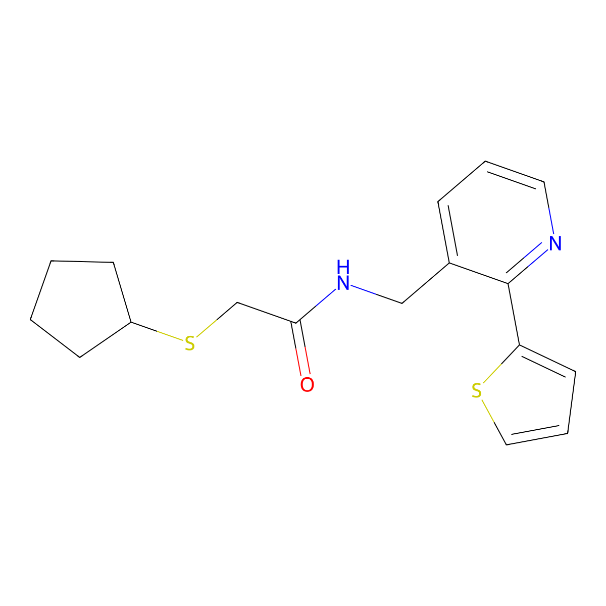 2-(cyclopentylthio)-N-((2-(thiophen-2-yl)pyridin-3-yl)methyl)acetamide molecular structure, CAS 2034399-37-4