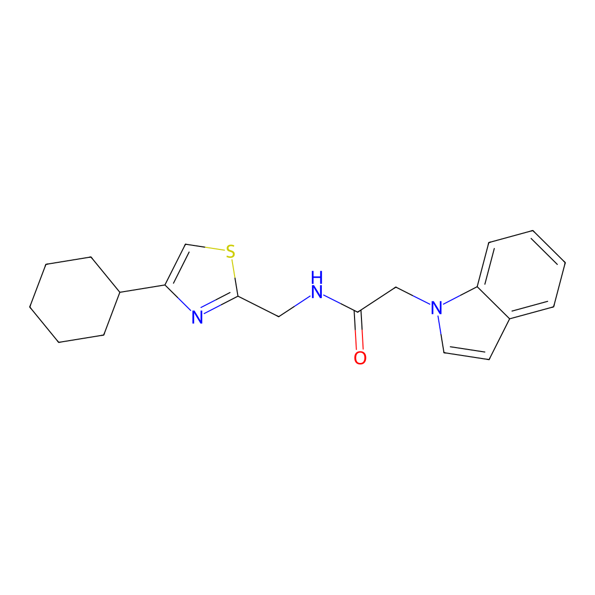 N-((4-cyclohexylthiazol-2-yl)methyl)-2-(1H-indol-1-yl)acetamide molecular structure, CAS 2034399-39-6
