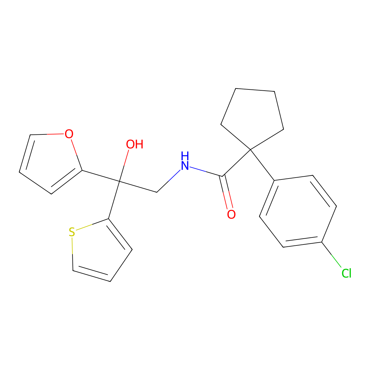 1-(4-chlorophenyl)-N-(2-(furan-2-yl)-2-hydroxy-2-(thiophen-2-yl)ethyl)cyclopentanecarboxamide molecular structure, CAS 2034399-41-0