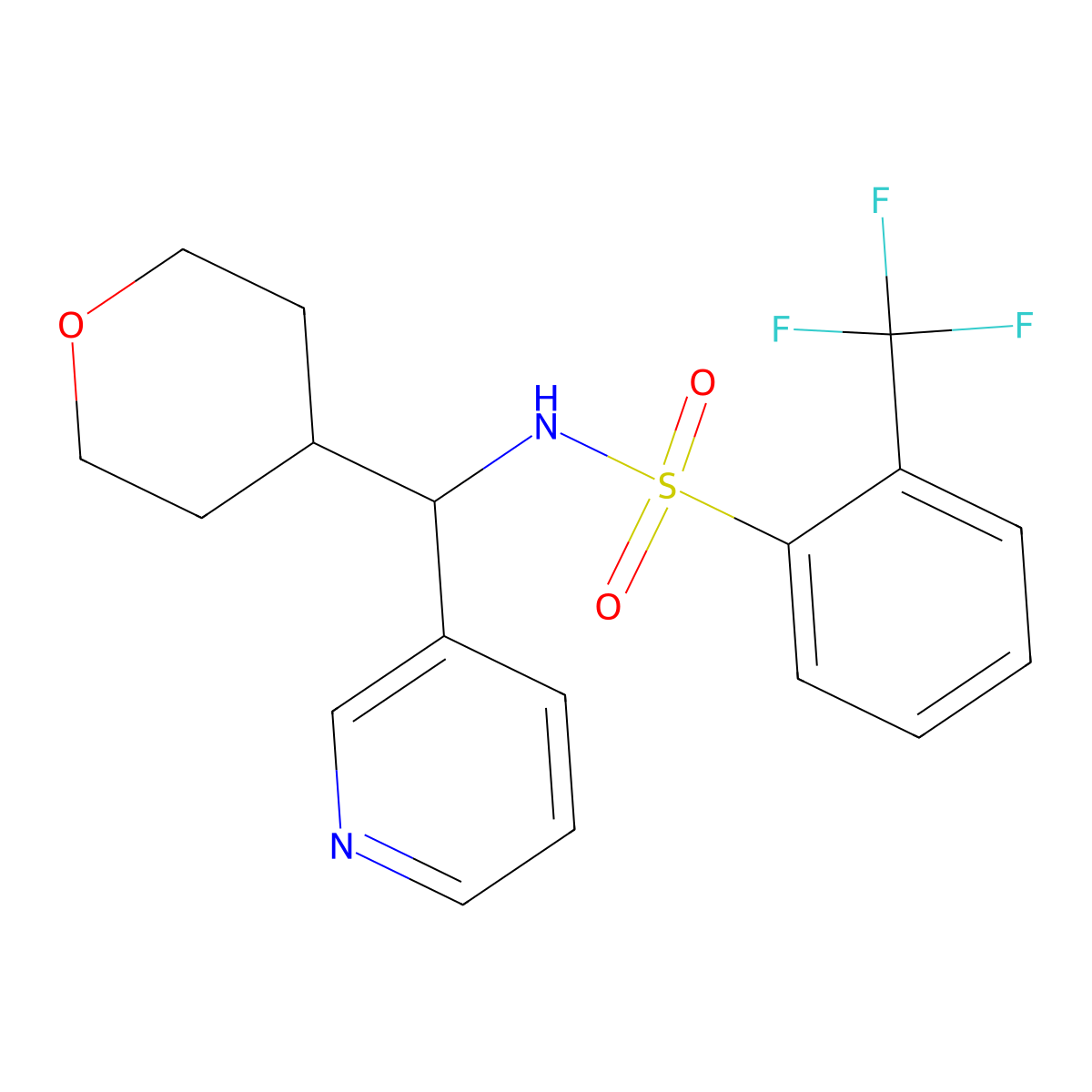 N-(pyridin-3-yl(tetrahydro-2H-pyran-4-yl)methyl)-2-(trifluoromethyl)benzenesulfonamide molecular structure, CAS 2034399-42-1