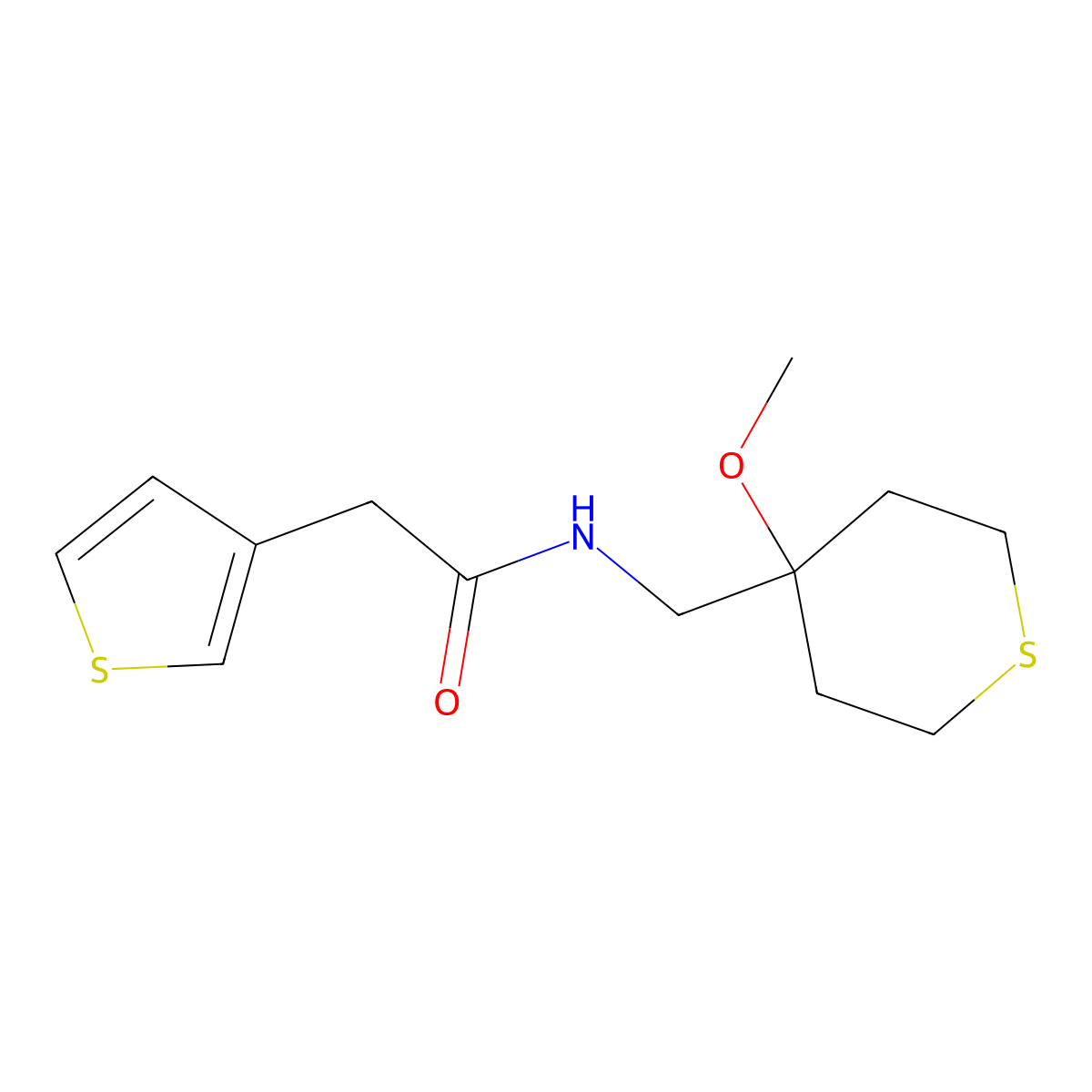 N-((4-methoxytetrahydro-2H-thiopyran-4-yl)methyl)-2-(thiophen-3-yl)acetamide molecular structure, CAS 2034399-43-2