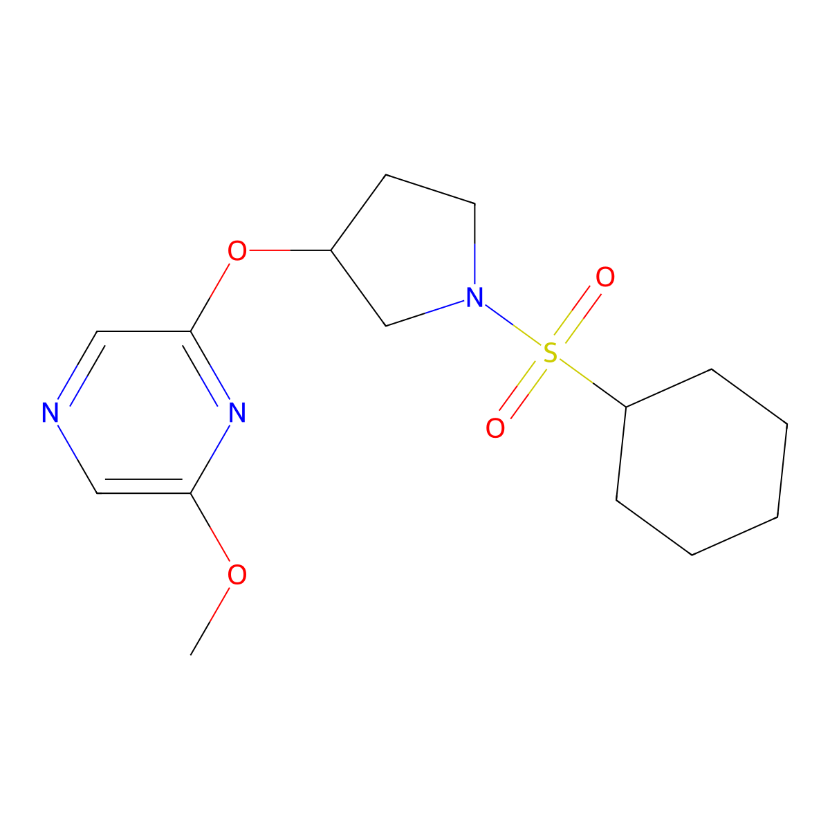 2-((1-(Cyclohexylsulfonyl)pyrrolidin-3-yl)oxy)-6-methoxypyrazine molecular structure, CAS 2034399-48-7