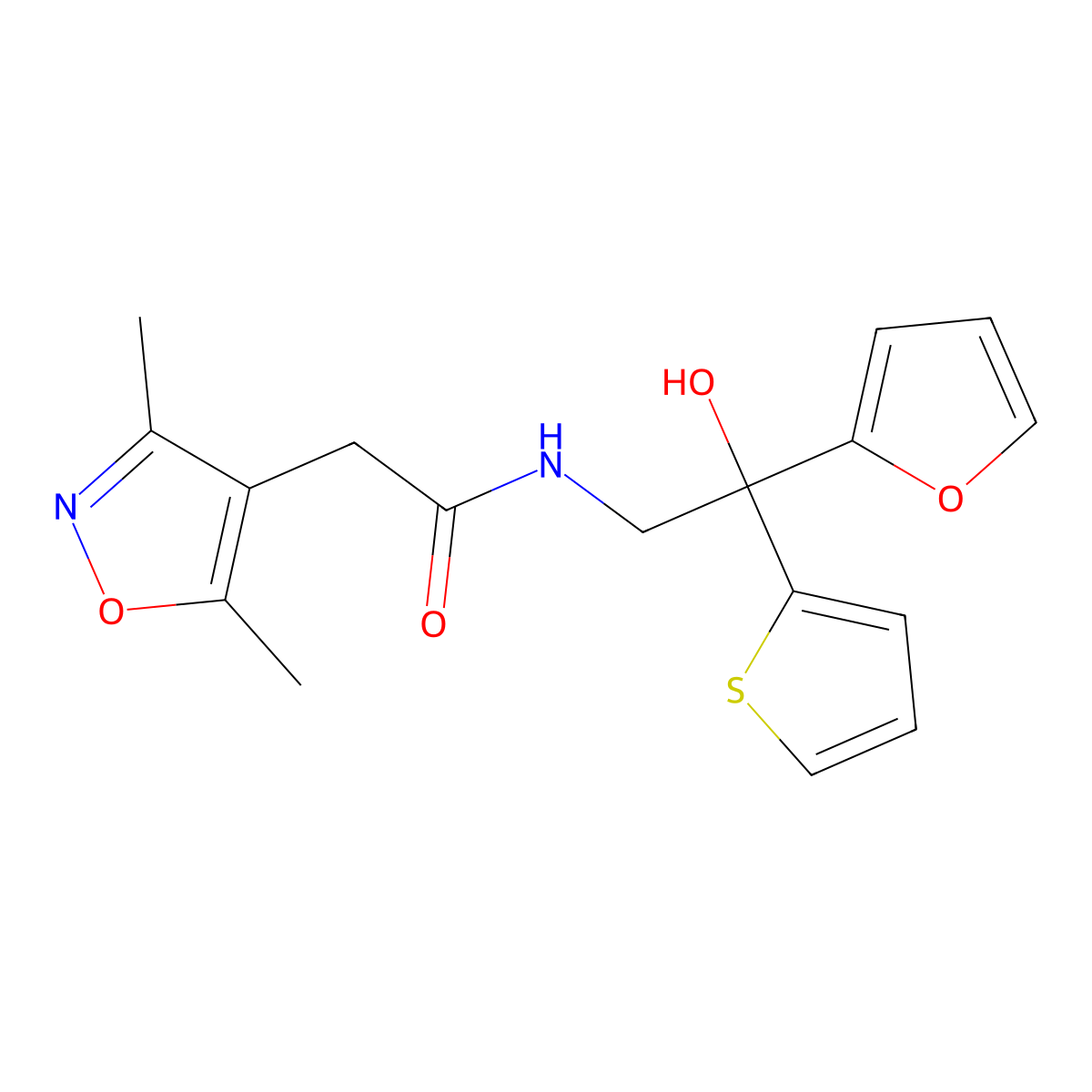 2-(3,5-dimethylisoxazol-4-yl)-N-(2-(furan-2-yl)-2-hydroxy-2-(thiophen-2-yl)ethyl)acetamide molecular structure, CAS 2034399-50-1