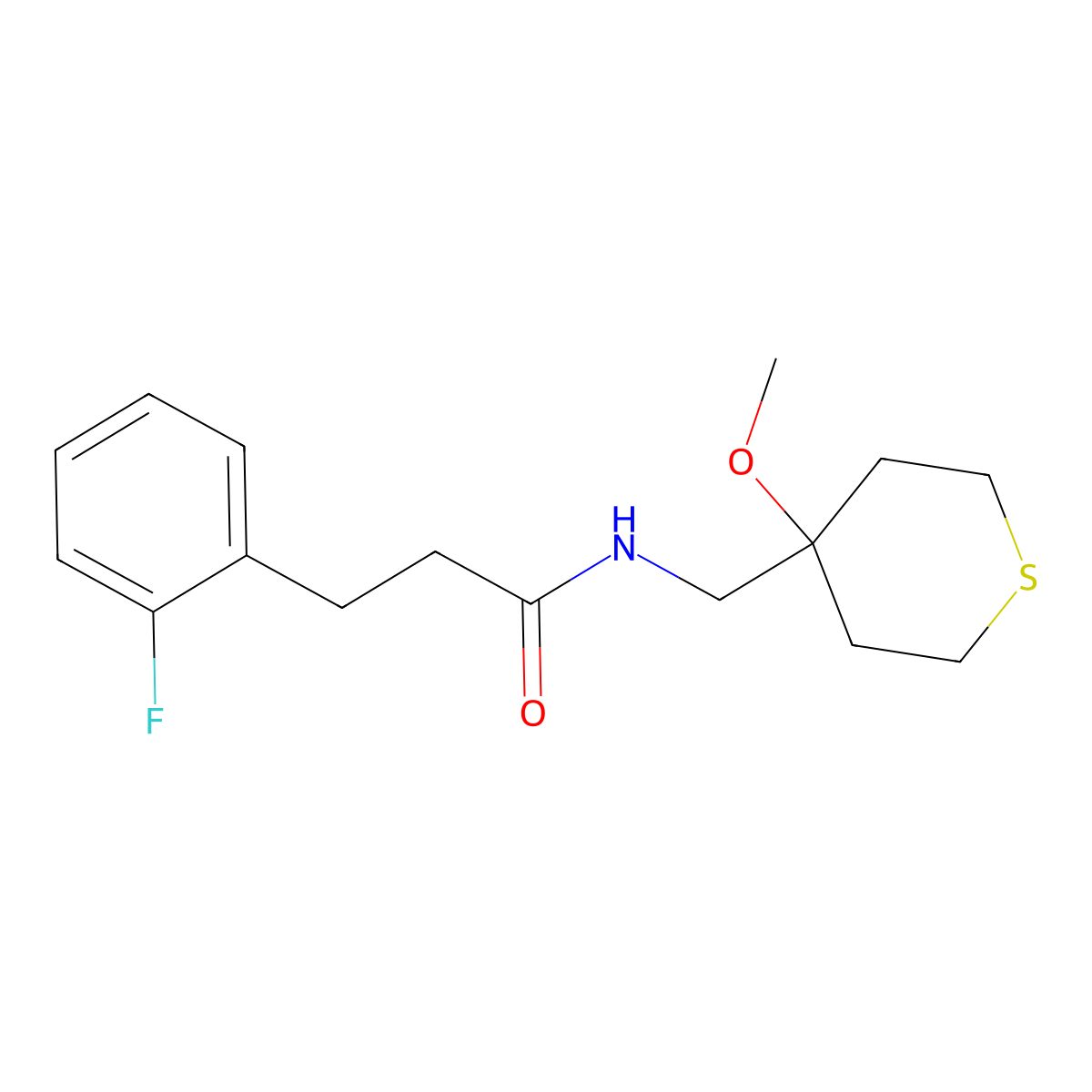 3-(2-fluorophenyl)-N-((4-methoxytetrahydro-2H-thiopyran-4-yl)methyl)propanamide molecular structure, CAS 2034399-52-3