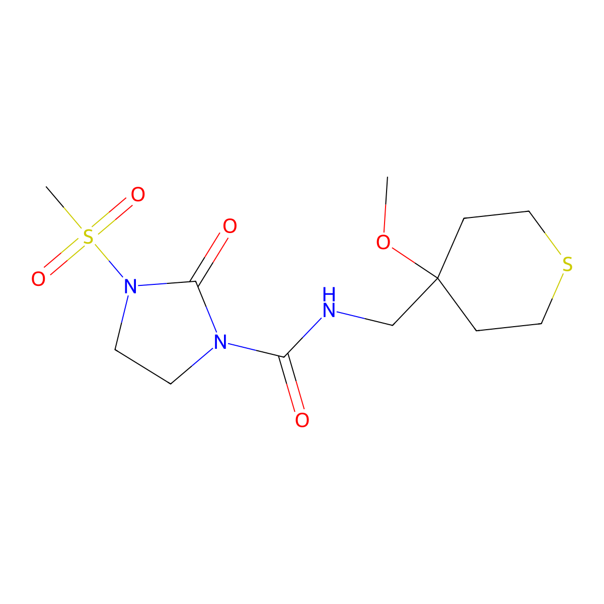 N-((4-methoxytetrahydro-2H-thiopyran-4-yl)methyl)-3-(methylsulfonyl)-2-oxoimidazolidine-1-carboxamide molecular structure, CAS 2034399-55-6