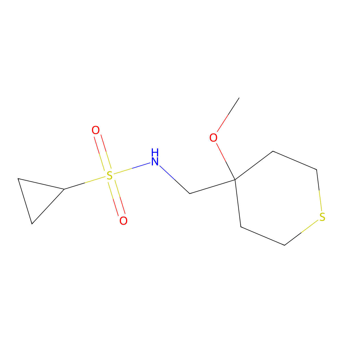 N-((4-methoxytetrahydro-2H-thiopyran-4-yl)methyl)cyclopropanesulfonamide molecular structure, CAS 2034399-60-3
