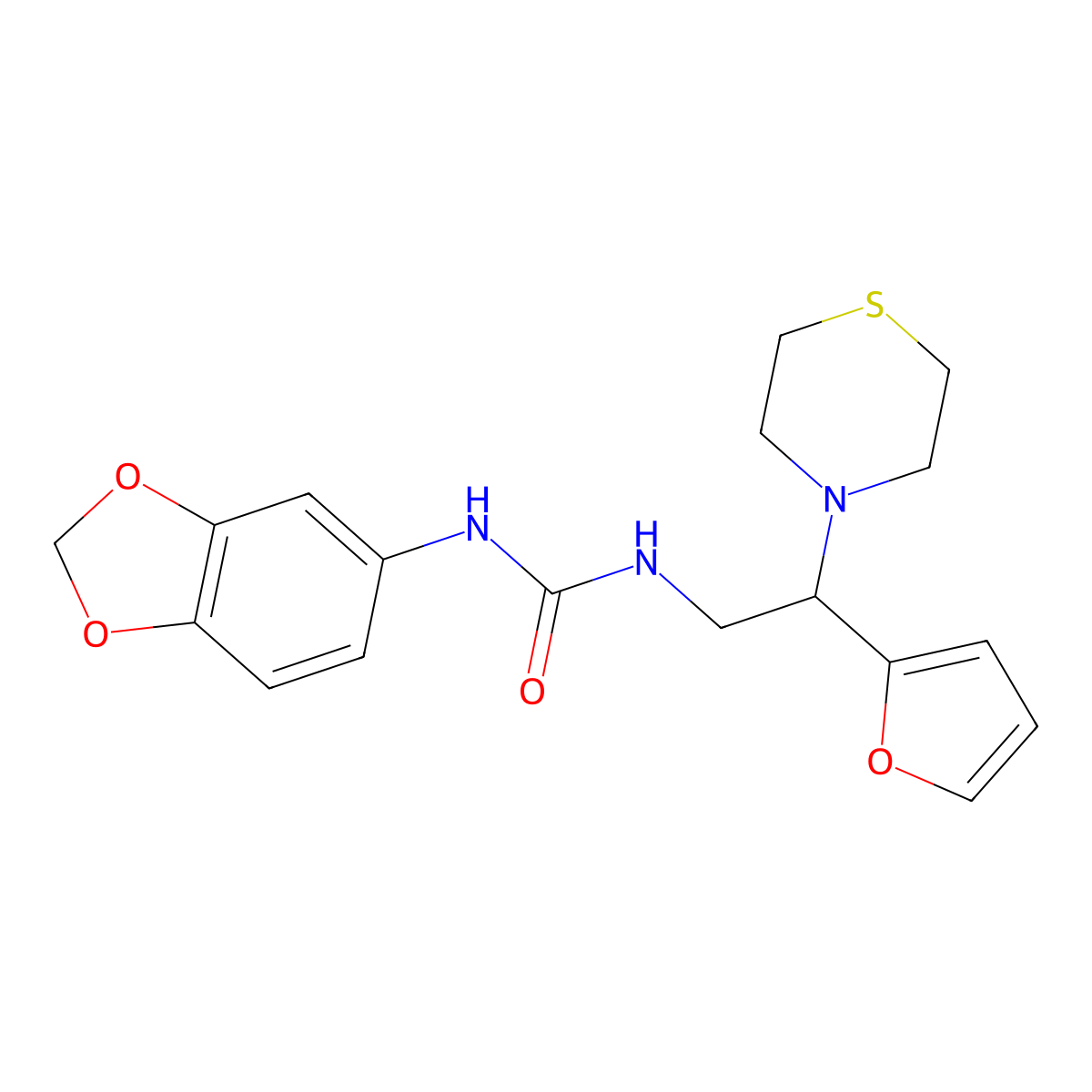 1-(Benzo[d][1,3]dioxol-5-yl)-3-(2-(furan-2-yl)-2-thiomorpholinoethyl)urea molecular structure, CAS 2034399-63-6